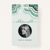 ティール（緑がかった色）金ゴールドグリッターアゲートジオデラックスIDバッジ バッジ (正面)