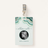 ティール（緑がかった色）金ゴールドグリッターアゲートジオデラックスIDバッジ バッジ (正面クリップ)