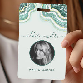 ティール（緑がかった色）金ゴールドグリッターアゲートジオデラックスIDバッジ バッジ