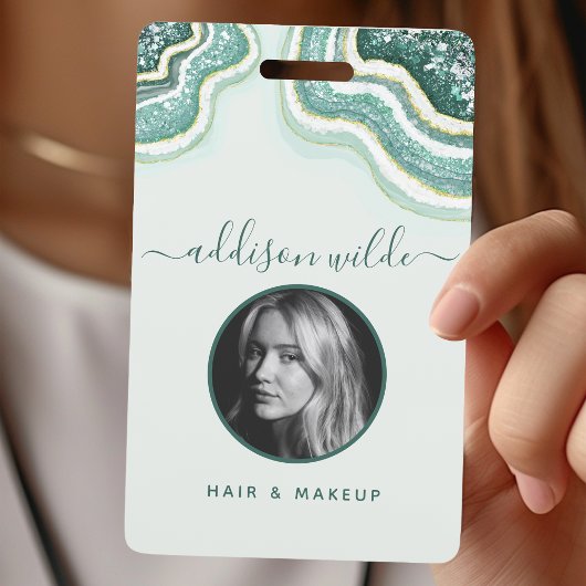 ティール（緑がかった色）金ゴールドグリッターアゲートジオデラックスIDバッジ バッジ