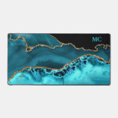 ティール（緑がかった色）&金ゴールドグリッターアゲート付きティール（緑がかった色）モノグラム デスクマット (正面)