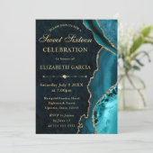 ティール(緑がかった色)&金ゴールドグリッターアゲート&マーブルスウィート16 招待状 (スタンド正面)