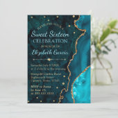 ティール（緑がかった色）&金ゴールドグリッターアゲート&マーブルスウィート16 招待状 (スタンド正面)