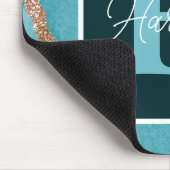 ティール(緑がかった色)&金ゴールドグリッターアルコールインクモノグラムと名前 マウスパッド (コーナー)