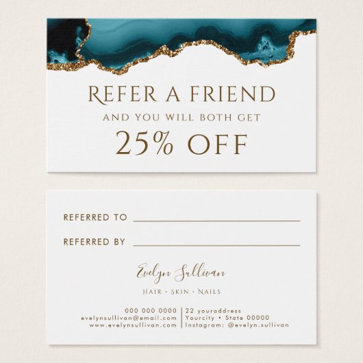 ティール(緑がかった色)金ゴールドグリッターエージェント紹介カード (正面&裏面)