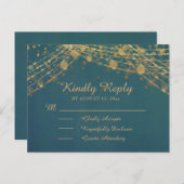 ティール(緑がかった色)金ゴールドグリッターストリングライツキンチェニェラRSVP ポストカード (正面/裏面)