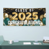 ティール（緑がかった色）金ゴールドグリッターバルーンClass 2022卒業 横断幕 (トレードショー)