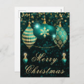 ティール(緑がかった色)&金ゴールドグリッターボーブルクリスマス シーズンポストカード (正面/裏面)
