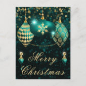 ティール（緑がかった色）&金ゴールドグリッターボーブルクリスマス シーズンポストカード (正面)