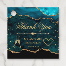 ティール（緑がかった色）&金ゴールドグリッターマーブルアゲテ結婚ス フェイバータグ