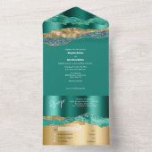 ティール(緑がかった色)金ゴールドグリッター大理石瑪瑙エレガントな結婚式 オールインワン招待状 (内側)