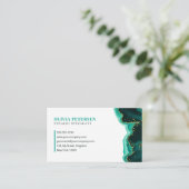 ティール(緑がかった色)金ゴールドグリッター瑪瑙アイラッシュイニシャルロゴ 名刺 (スタンド正面)