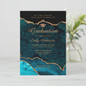 ティール(緑がかった色)金ゴールドグリッター瑪瑙フォト卒業 招待状 (スタンド正面)