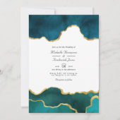 ティール(緑がかった色)&金ゴールドゲートゲートストーンQRコードRSVP 結婚's 招待状 (正面)