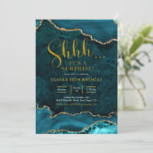 ティール(緑がかった色)&金ゴールドゲートサプライズ誕生日招待状 招待状 (スタンド正面)