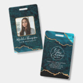 ティール（緑がかった色）金ゴールドゲート大理石ビジネス会社ID バッジ (Front & Back)