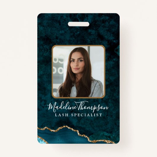 ティール(緑がかった色)金ゴールドゲート大理石ビジネス会社ID バッジ (正面)