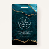 ティール(緑がかった色)金ゴールドゲート大理石ビジネス会社ID バッジ (裏面)