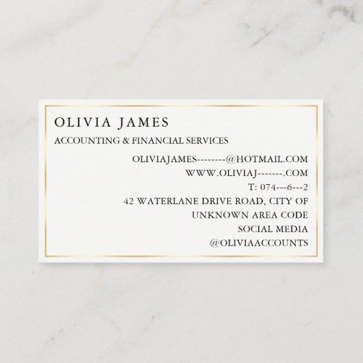 ティール(緑がかった色)金ゴールドコイン金融会計業務 名刺 (裏面)