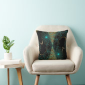 ティール(緑がかった色)&金ゴールドコントラストフラクタルくもの巣旋回 クッション (椅子)