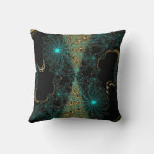 ティール(緑がかった色)&金ゴールドコントラストフラクタルくもの巣旋回 クッション (裏面)