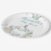 ティール（緑がかった色）&金ゴールドシンデレラプリンセスキャリッジ ペーパープレート (アングル)