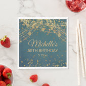 ティール(緑がかった色)金ゴールドストリングライトグリッター大人誕生日 スタンダードランチョンナプキン (インサイチュ)