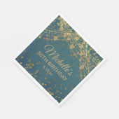 ティール(緑がかった色)金ゴールドストリングライトグリッター大人誕生日 スタンダードランチョンナプキン (角)