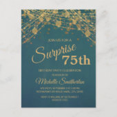 ティール(緑がかった色)金ゴールドストリングライトサプライズ75誕生日 ポストカード (正面)