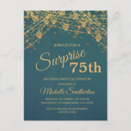 ティール(緑がかった色)金ゴールドストリングライトサプライズ75誕生日 ポストカード
