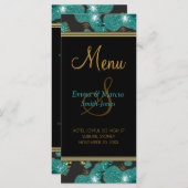 ティール(緑がかった色)金ゴールドスパークリービーチナイト結婚のメニュー メニュー (正面/裏面)