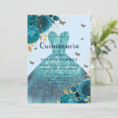 ティール(緑がかった色)金ゴールドスパークルドレスバラキンセアニェラパーティー 招待状 (スタンド正面)