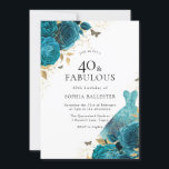 ティール（緑がかった色）金ゴールドスパークルドレスバラ40th誕生日パーティー 招待状<br><div class="desc">ティール（緑がかった色）金ゴールドスパークルドレスバラ40th誕生日パーティの招待状私たちの店でエレガントより多くのフローラデザイン!一致するコレクションをストアで参照</div>