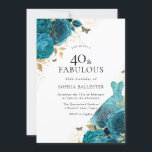 ティール（緑がかった色）金ゴールドスパークルドレスバラ40th誕生日パーティー 招待状<br><div class="desc">ティール（緑がかった色）金ゴールドスパークルドレスバラ40th誕生日パーティの招待状私たちの店でエレガントより多くのフローラデザイン!一致するコレクションをストアで参照</div>