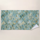 ティール（緑がかった色）金ゴールドゼブラプリント ビーチタオル (正面)