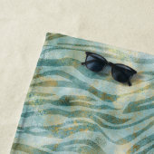 ティール（緑がかった色）金ゴールドゼブラプリント ビーチタオル (インサイチュ)