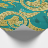 ティール（緑がかった色）金ゴールドタコ包装紙 ラッピングペーパー (角)