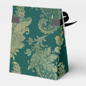 ティール（緑がかった色）金ゴールドダマスク フェイバーボックス (裏面サイド)