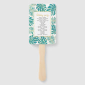 ティール（緑がかった色）金ゴールドトロピッ葉クウェディングプログラムハンドファン ハンドファン (裏面)