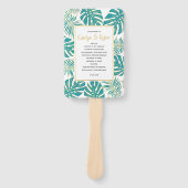 ティール（緑がかった色）金ゴールドトロピッ葉クウェディングプログラムハンドファン ハンドファン (正面)