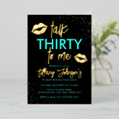 ティール（緑がかった色）金ゴールドトーク30対私ヒョウ30th 箔招待状 (立ち正面)