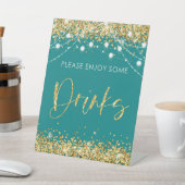 ティール(緑がかった色)金ゴールドドリンクパーティー標識デコール 台座サイン (インサイチュ)