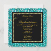 ティール（緑がかった色）金ゴールドハイヒールグリッター誕生日ブラック 招待状 (裏面)