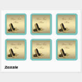 ティール（緑がかった色）金ゴールドハイヒールシューズ封筒用シール スクエアシール (シート)