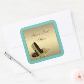 ティール（緑がかった色）金ゴールドハイヒールシューズ封筒用シール スクエアシール (封筒)