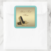 ティール（緑がかった色）金ゴールドハイヒールシューズ封筒用シール スクエアシール (バッグ)