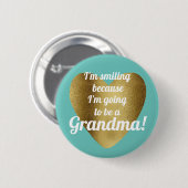 ティール(緑がかった色)金ゴールドハートのおばあちゃんの発表 缶バッジ (正面&裏面)