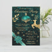 ティール(緑がかった色)&金ゴールドバウブル&リボンクリスマスパーティー 招待状 (スタンド正面)