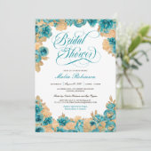 ティール(緑がかった色)金ゴールドバラエレガントフローラブライダルシャワー 招待状 (スタンド正面)