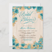 ティール(緑がかった色)金ゴールドバラエレガント素朴ブライダルシャワー 招待状 (正面)